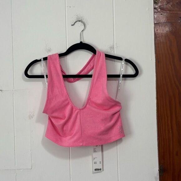 UO Juicy Couture Pink Terry Cloth Halter Crop Top NWT Y2K Size Medium - Picture 4 of 9